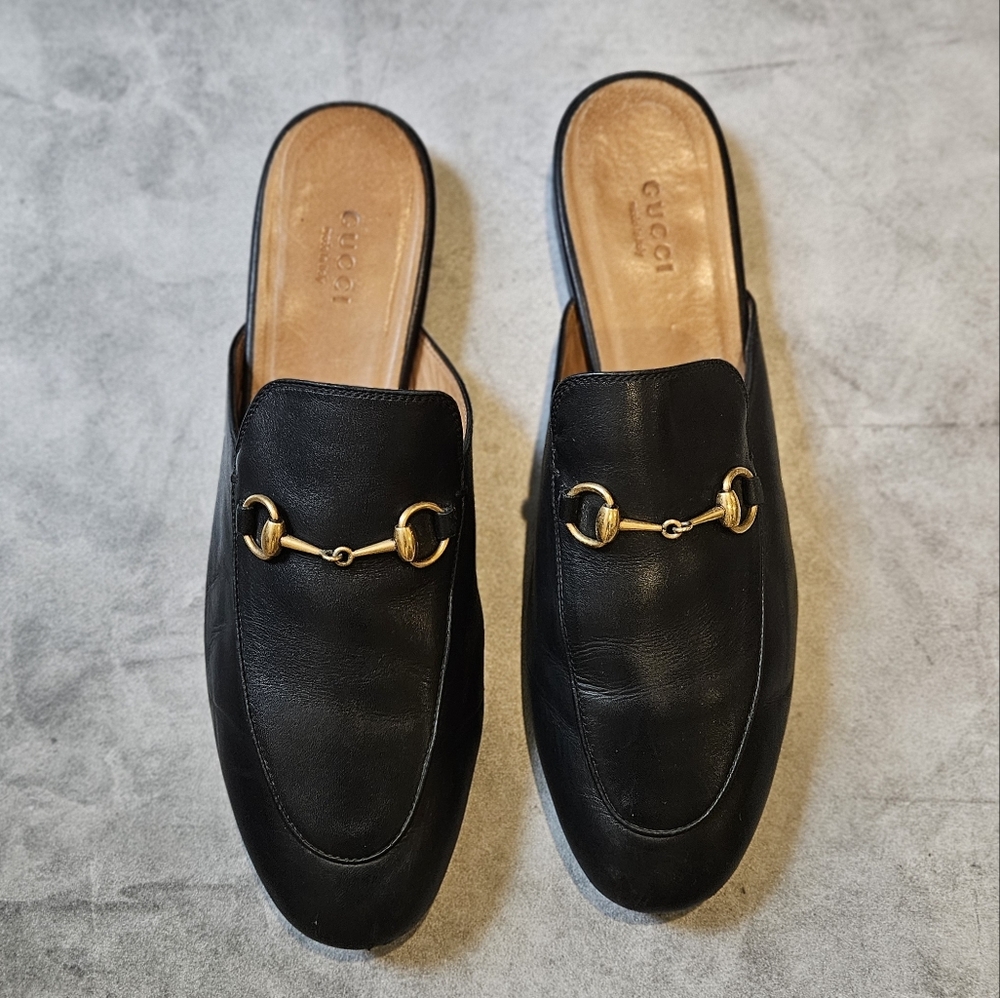 GUCCI PRINCETOWN LEATHER SLIPPER BLACK SIZE 39 1/2